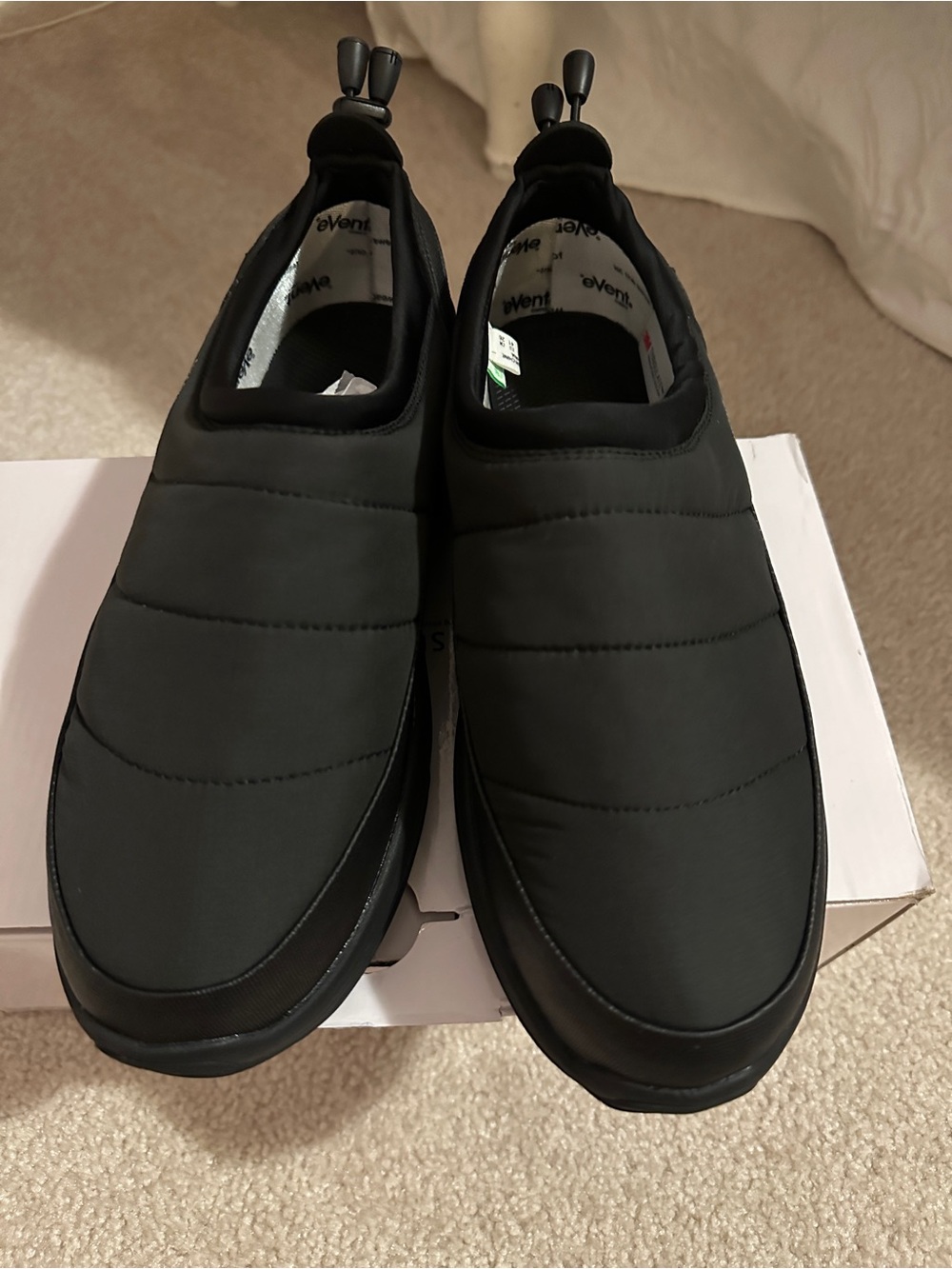 Suicoke Black Quilted Slip-On Loafers